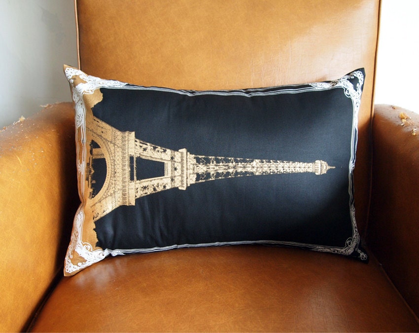 SALE 15% OFF-Eiffel Tower Photo Frame Pillow Cover-white and gold-12X18"
