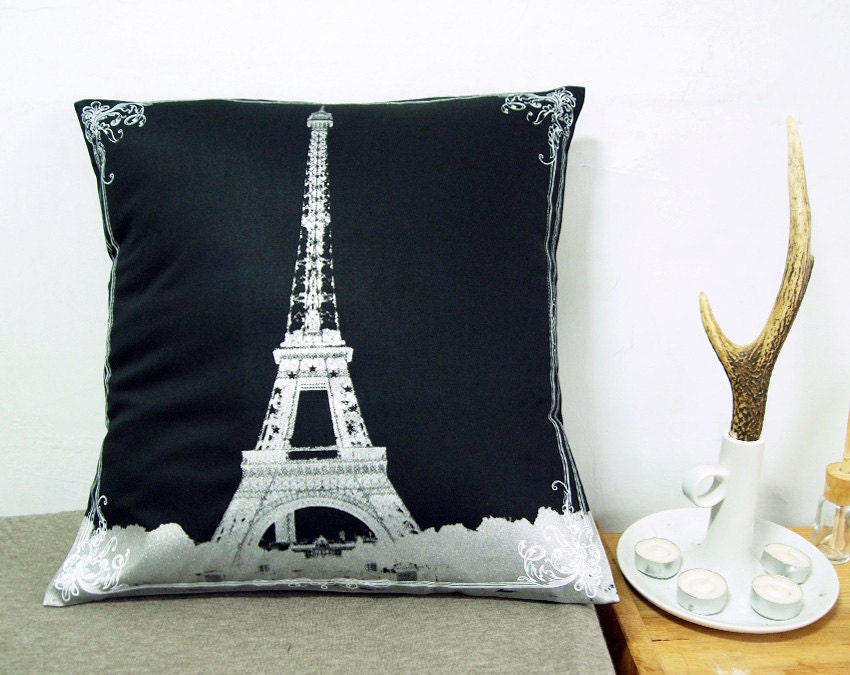 SALE 20% OFF-Eiffel Tower With Lace Pillow Cover-white and silver-16"(40cm)