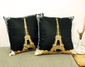 set of two-Eiffel Tower With Lace Pillow Cover-white and gold-16"(40cm)