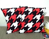set of two-Houndstooth Pillow Cover-White and red printed in black cotton-16"(40CM)