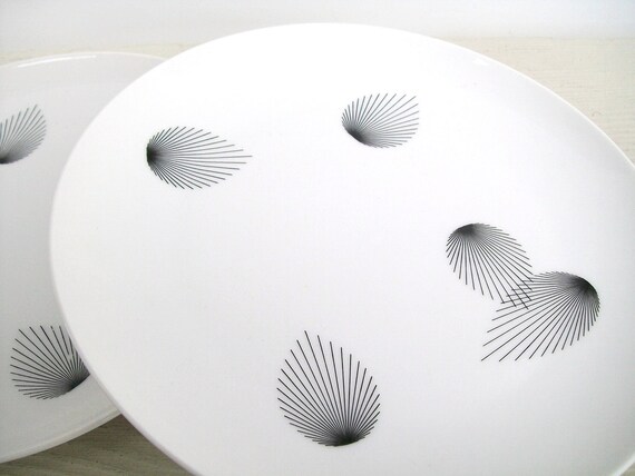 Vintage Modernist China Plates White Alpine German Grey Feather Set of 3