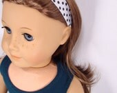 White polkadot headband for 18" dolls such as American Girl
