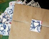 EcoFriendly Stickers: Vintage Bicycles on ephemera, bicycle stickers, vintage stickers, bicycle envelope seals, 1.5" squares - Set of 50