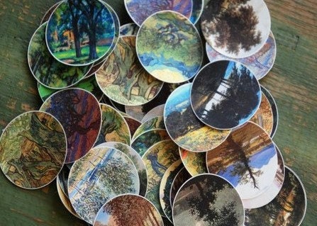 Eco Friendly Stickers: Tree Illustration Envelope Seals, tree stickers, tree envelopes seals, 1.5" circles - Set of 50