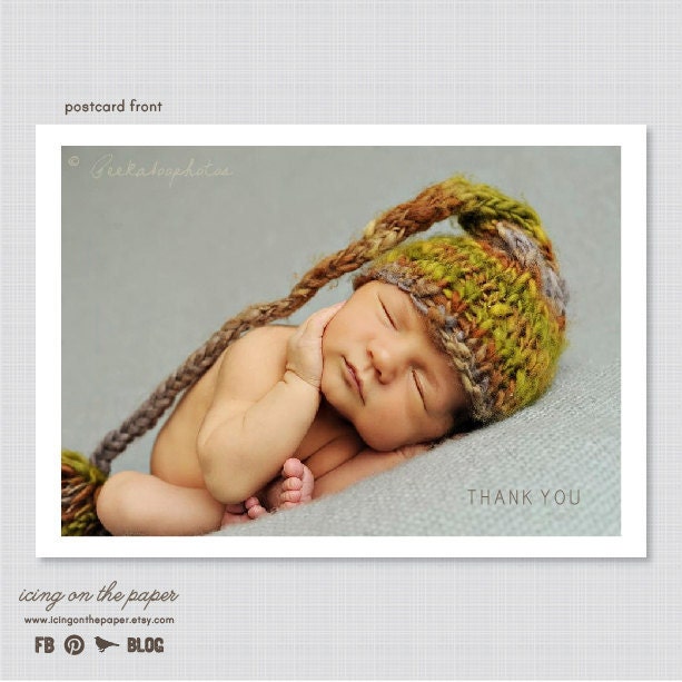 Custom photo thank you post card - clean modern design with your photos (boy or girl)