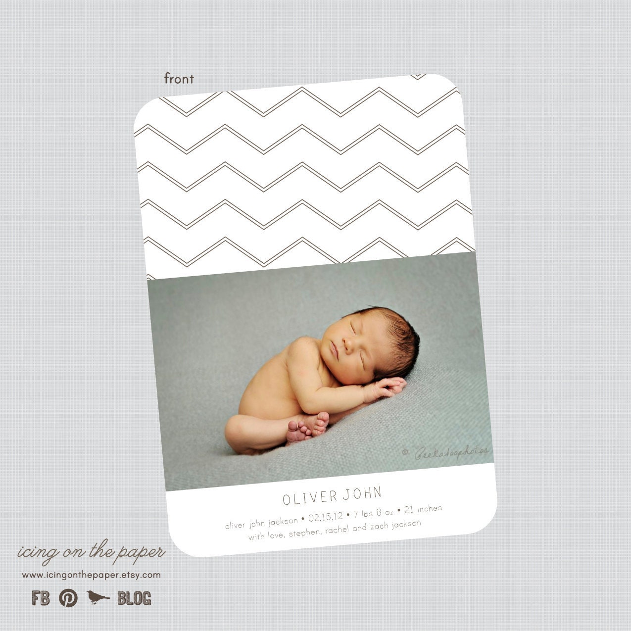 Clean & Classic photo birth announcement - Digital or Printed