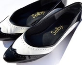 60's Gatsby Spectator Pumps - Black and White Wingtip Oxford Style Mad Men Sexy Twin Peaks Audrey Horne Retro Patent Leather Fashion Shoes