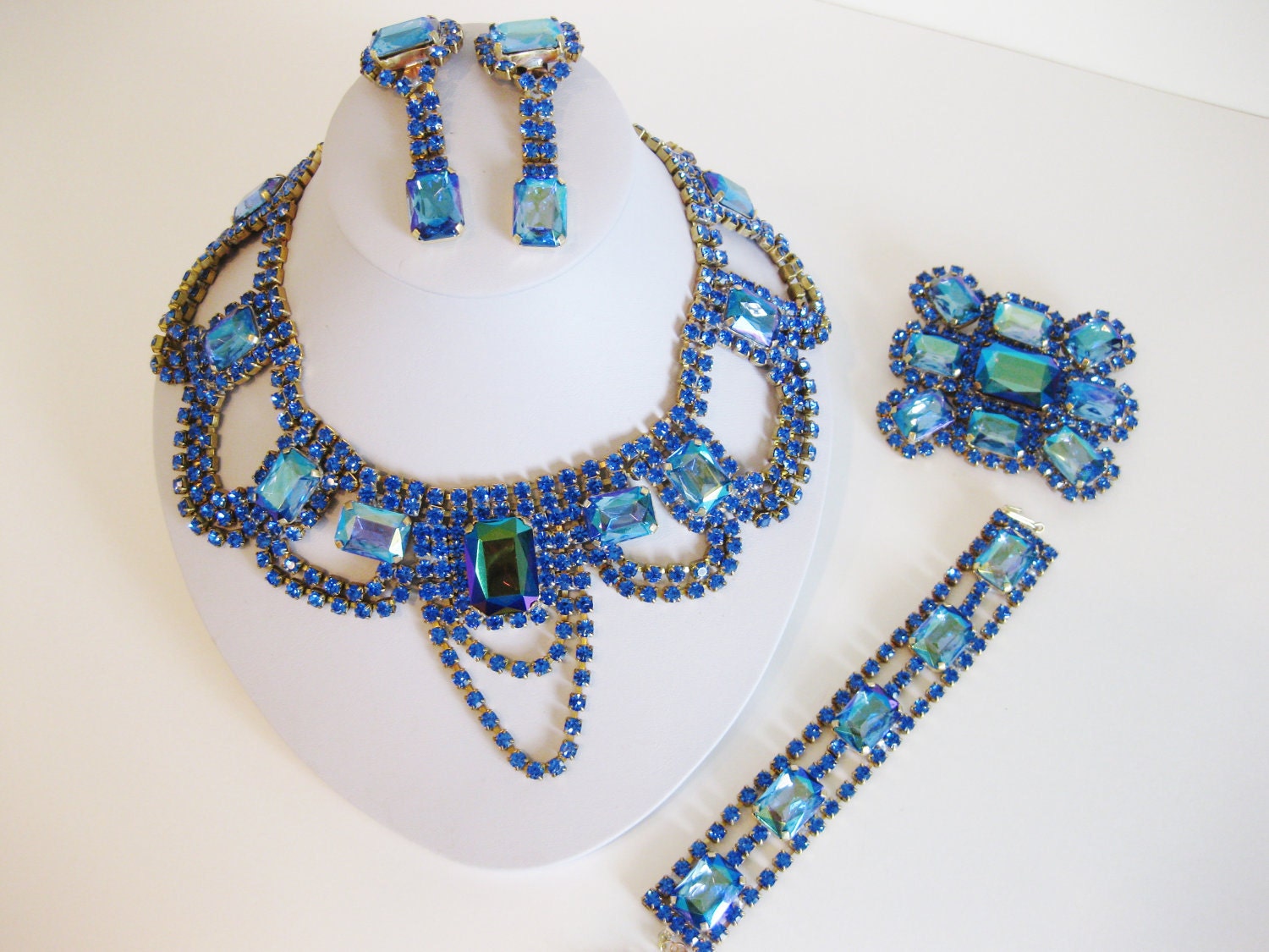 REDUCED Vintage Large Dramatic 1950's Czech Glass Rhinestone Full Parure