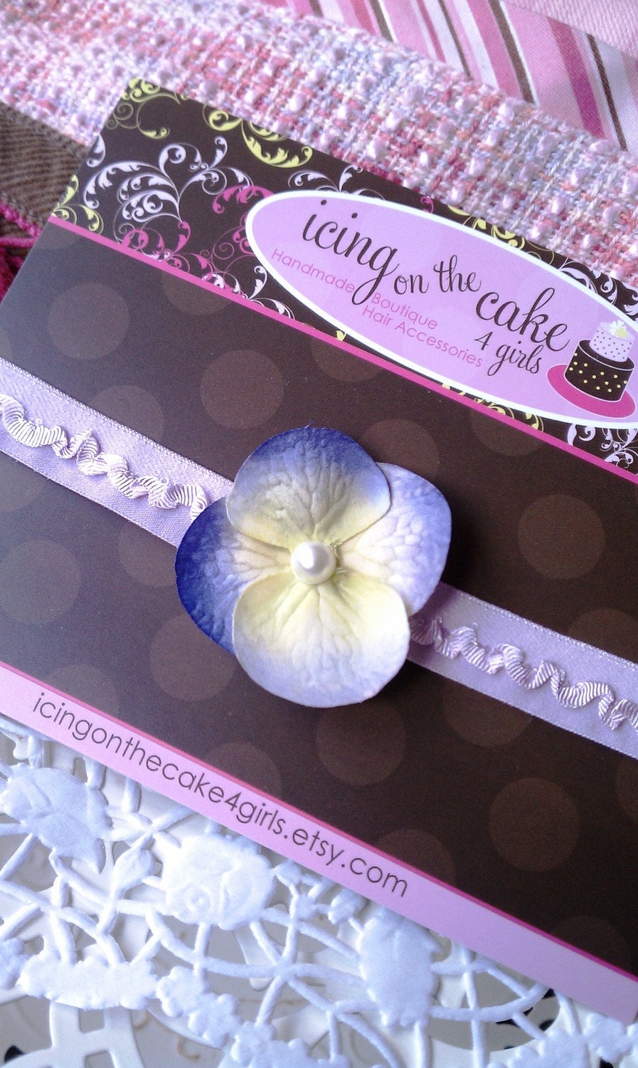 Summertime Lavender Hydrangea Headband with Pearl Center...Fits 6 months to 3 years