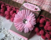 Light Pink Floral No-Slip Clip with Crystal Center...Perfect for Everyday wear or as a Photo Prop...Ready to Ship