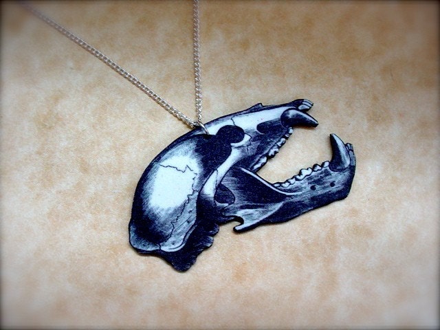 vintage wolf skull charm necklace with 18 inch silver plated chain