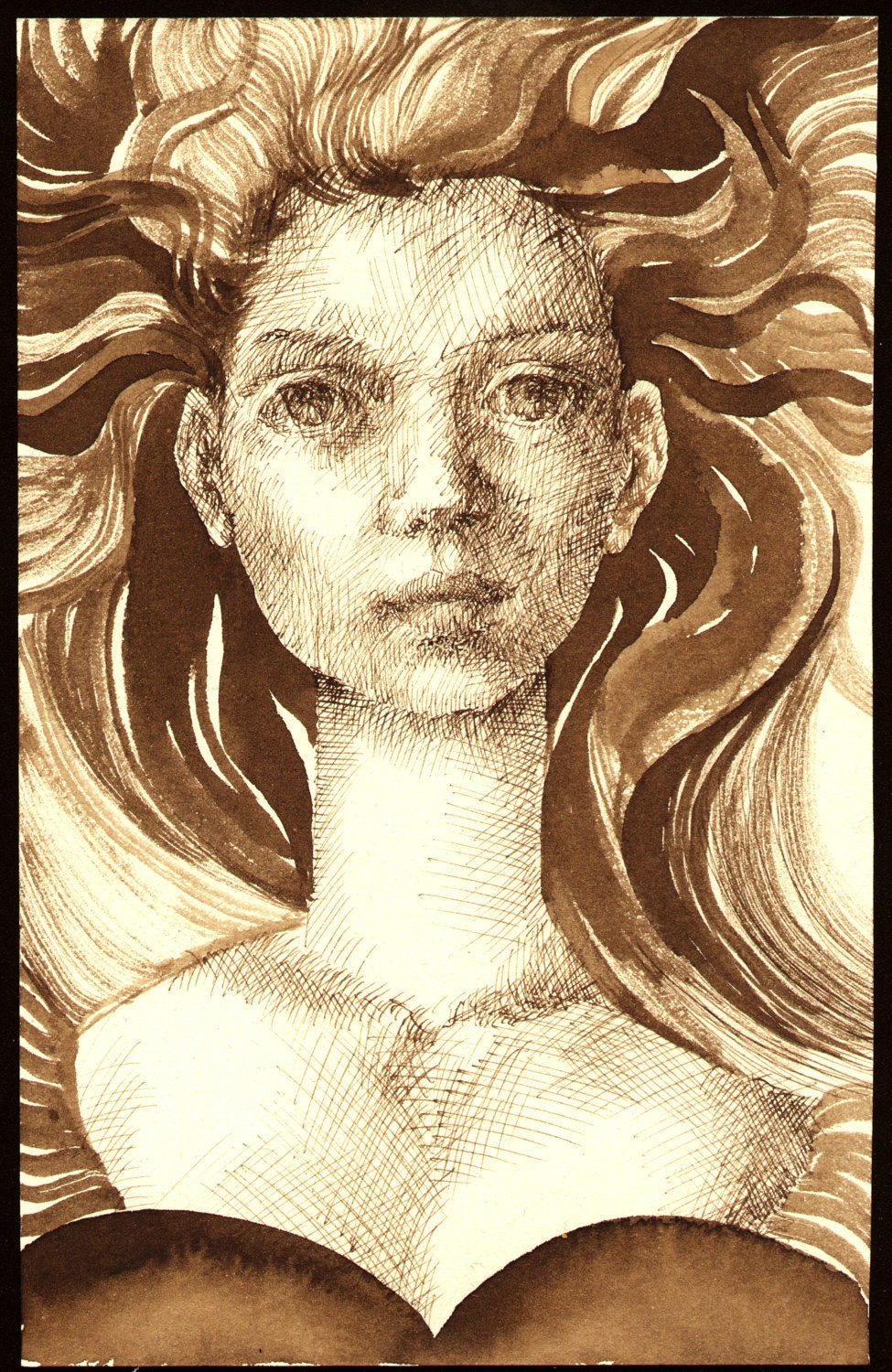 Serene - Original Drawing - Woman Portrait - Fine Art Drawing in Indian Ink