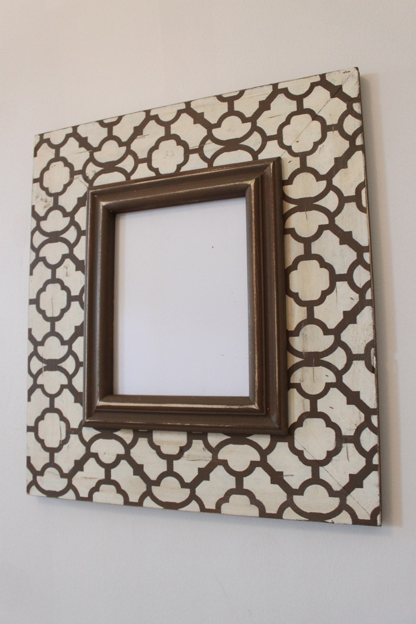 Moroccan Wood Distressed Picture Frame 8x10 Hand painted, Chocolate and Cream