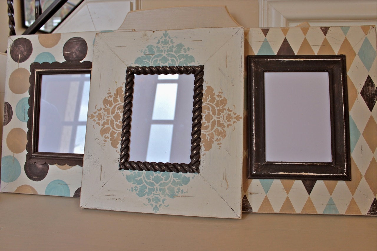 Set of Three-5x7 Nursery Wood Picture Frames Baby Boy or Girl Gender neutral Unisex Robins Egg/Wheat/Espresso