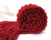Red Scarf Chunky Knit Long Soft Warm Hand Knitted Dressy Winter Accessory Friday Men Women Candy Apple Ruby Scarlet Garnet Velvet Fringe - SticksNStonesGifts
