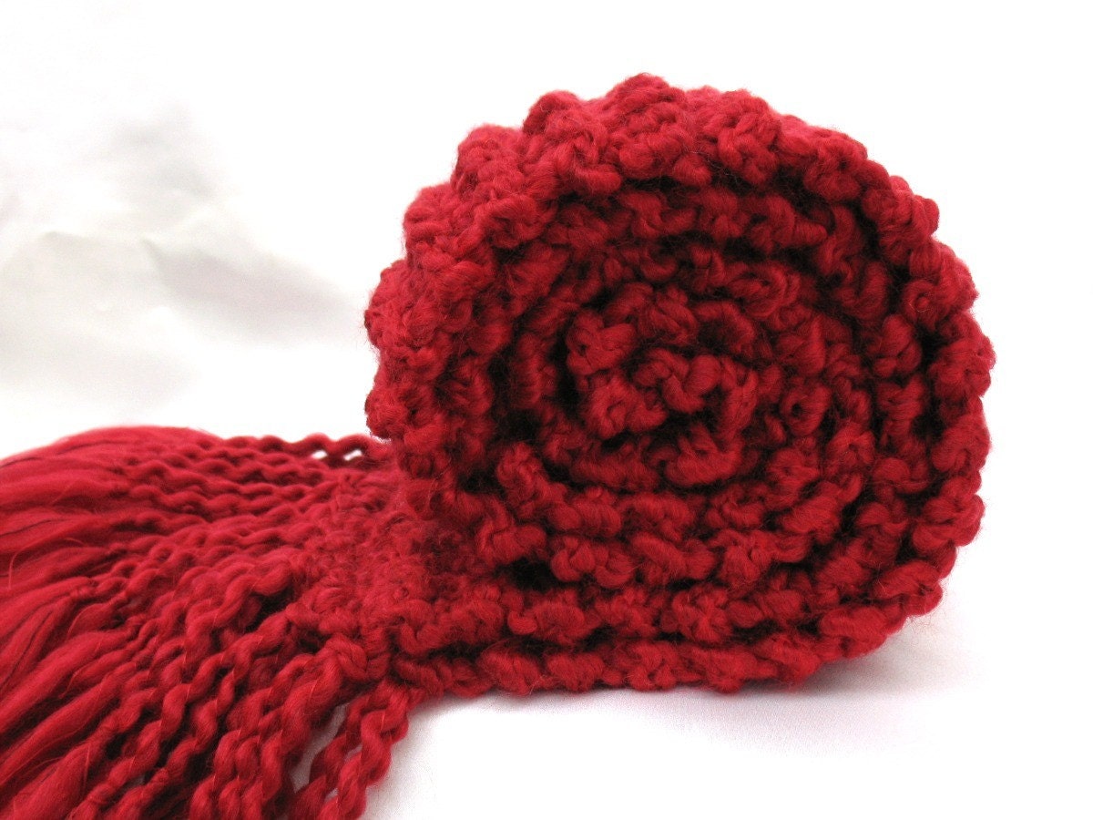 Red Scarf Chunky Knit Long Soft Warm Hand Knitted Winter Accessory Friday Men Women Candy Apple Deep Dark Ruby Scarlet Garnet Valentines Day