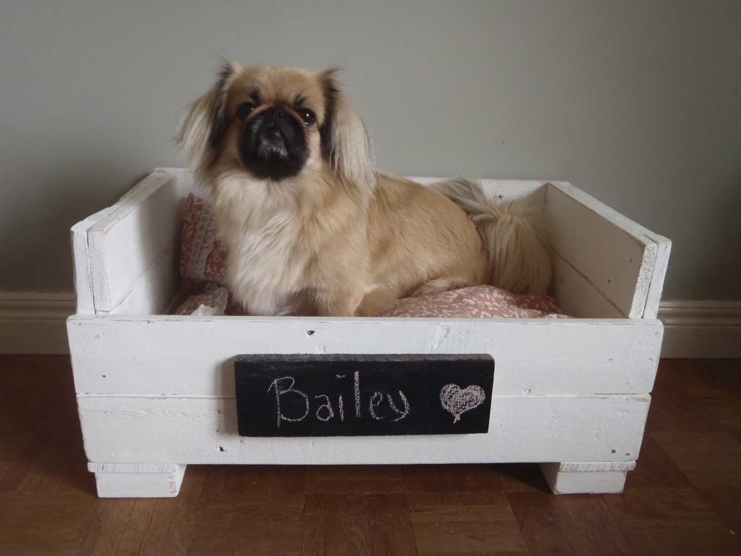 Salvaged wood Pet Bed - White and Coral - Made to order