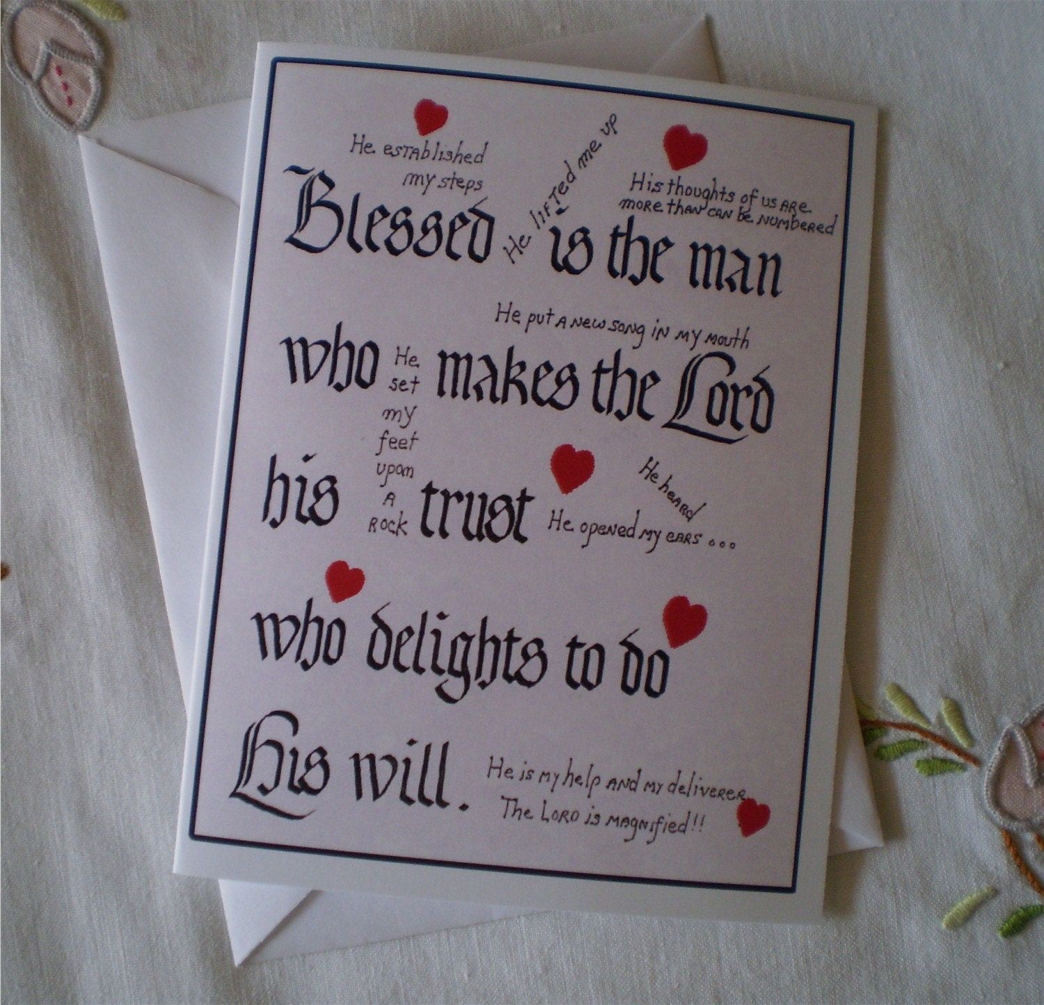 Thinking of You - Psalm 40 Scripture Notecard - Encouragement, Christian Card  - 1 Inspirational Card