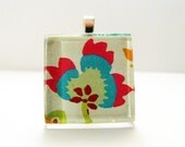 Free Chain - Glass Tile Pendant - Lady Bloom - Ball Chain and Gift Bag Included