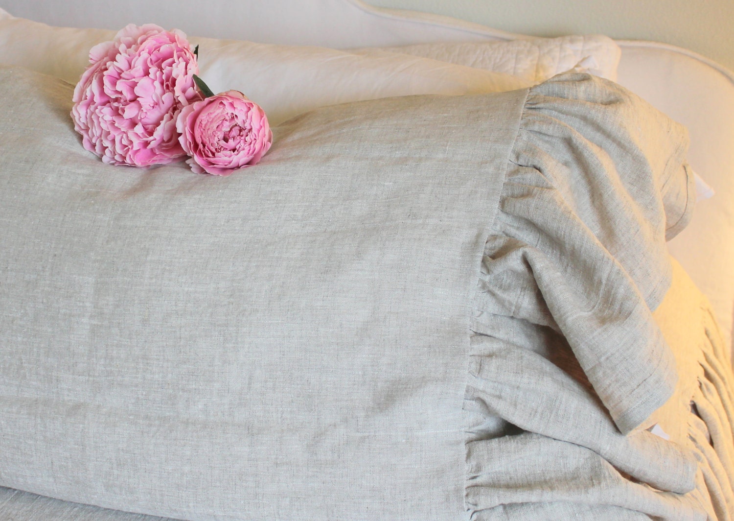 The French Prairie Collection Ruffle Pillowcase in Natural Linen