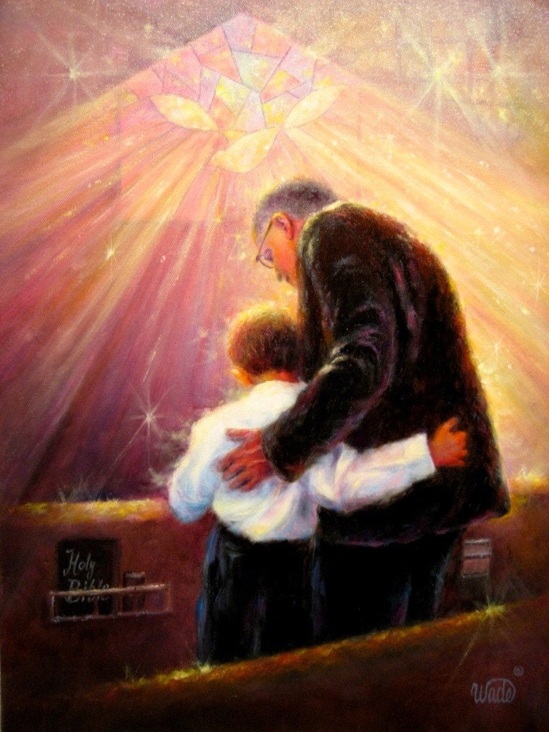 Worship Art Print, religious art, spiritual art, grandpa, grandson, worship, church, Christian, praise God, praising God