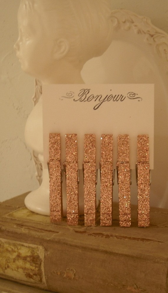 SET OF 6 FRENCH INSPIRED LIGHT PINK GLITTERED CLOTHES PINS