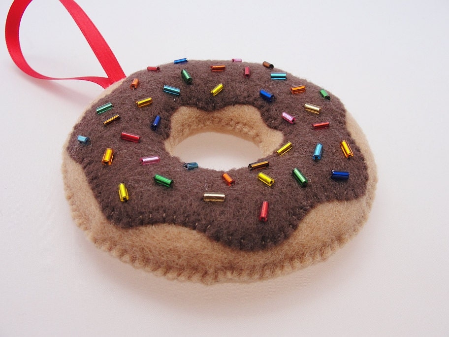 Christmas Donut Ornament - Yummy Chocolate with Sprinkles