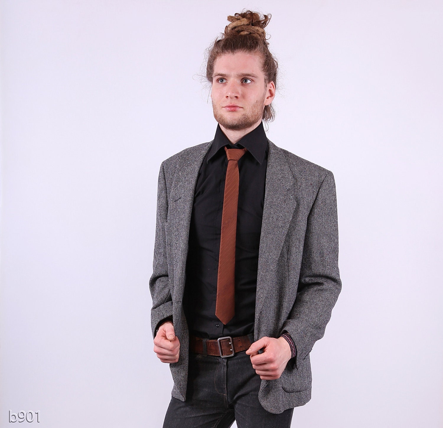 Mens Jacket / Gray Tweed Jacket / Vintage 80s / sz M to L