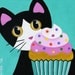 Tuxedo CAT and CUPCAKE with Pink Frosting & Sprinkles PRINT from Original Painting by Jill
