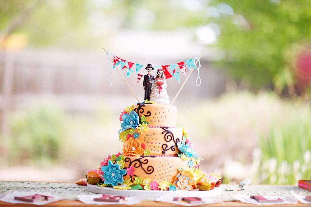 Your Custom Vintage Wedding 2 Tier Fabric Bunting Cake Topper Decoration