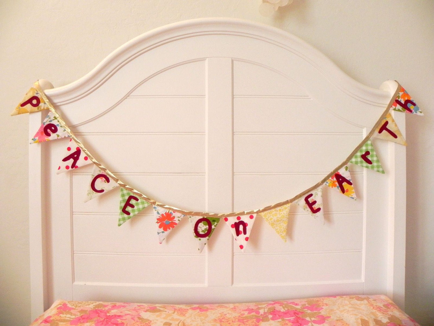 Peace On Earth Is Golden Fabric Bunting Banner, Garland, Pennant Decoration Handmade By A FĂȘte Beckons Il_170x135