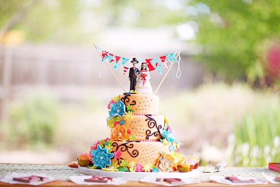 Your Custom Vintage Wedding 2 Tier Fabric Bunting Cake Topper Decoration Il_570xn