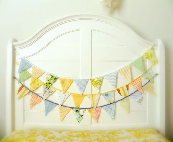 Vintage Yellow Orange Cornflower Fabric Bunting, Garland, Banner, Pennant Decoration 9 Feet