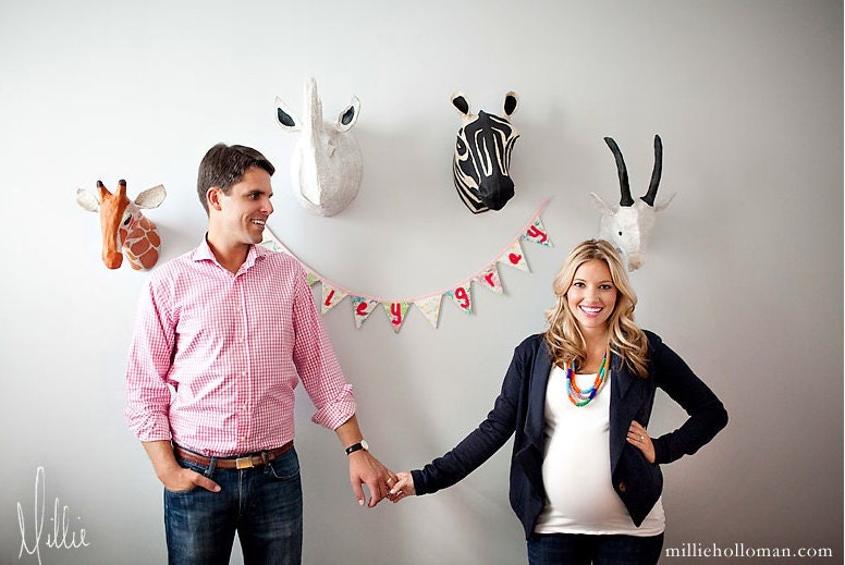 As Seen On HGTV Magazine Jan Feb 2012 Issue / Custom 10 Letter Vintage Fabric Name Bunting Banner Decoration