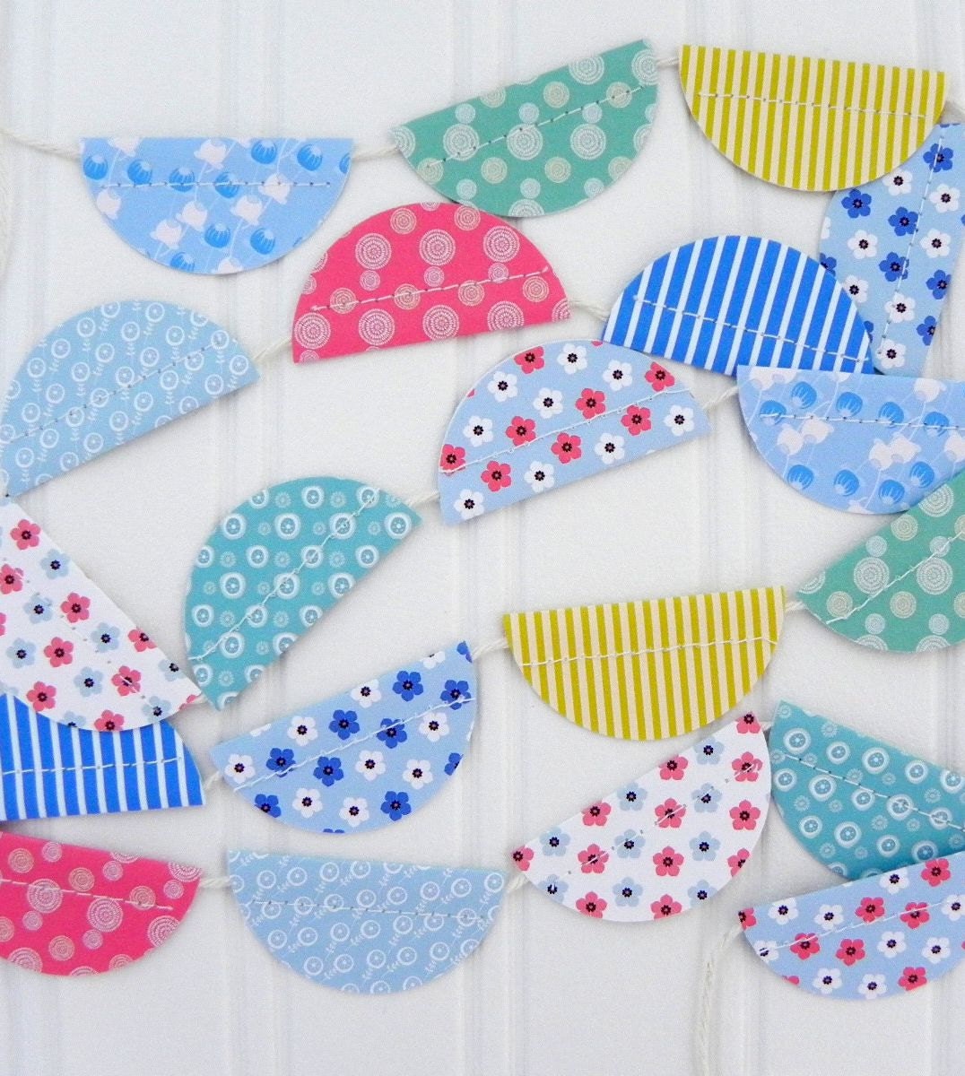 Fly High Sewn Paper Scallops Bunting Garland Decoration