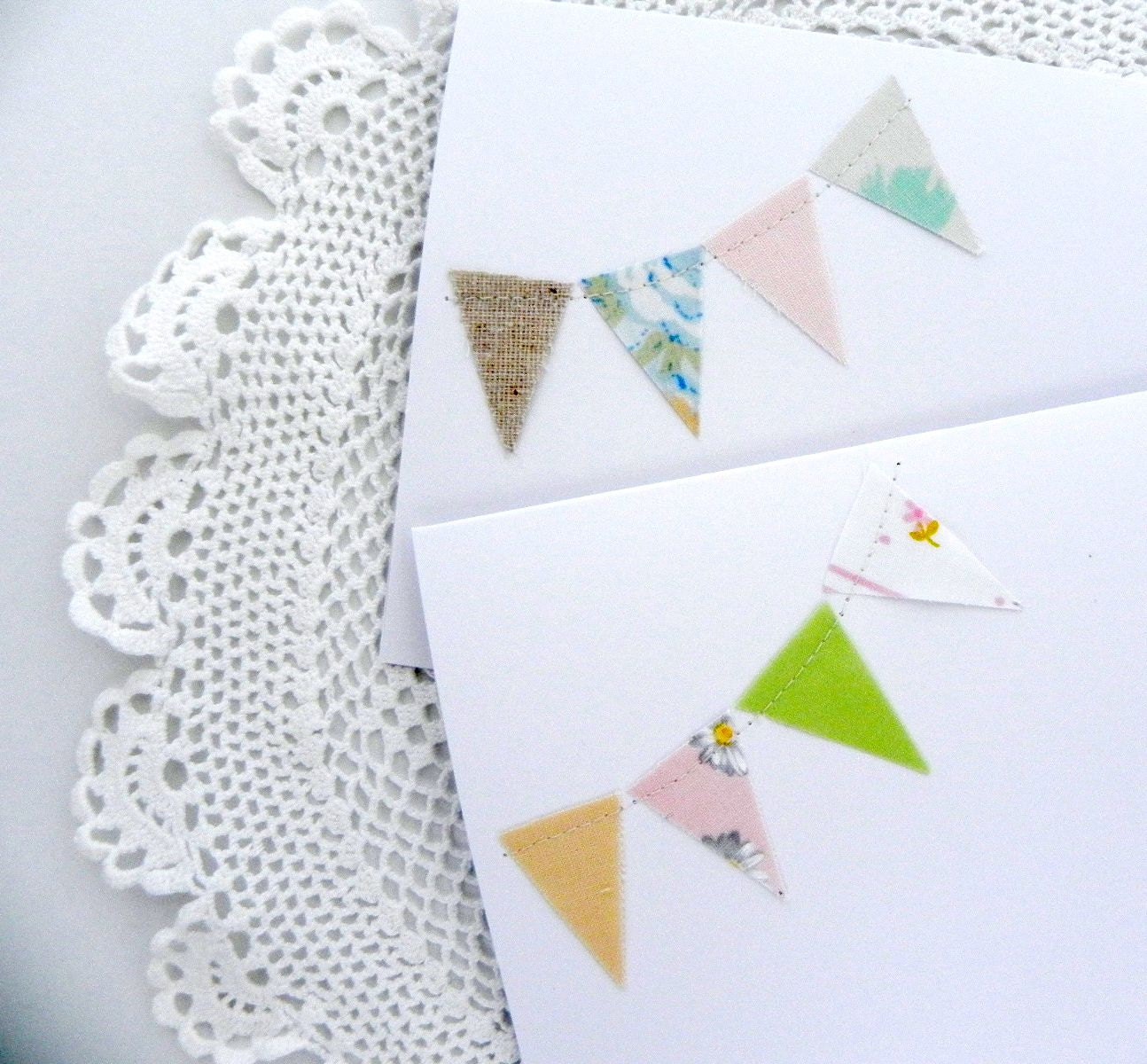 24 Vintage Fabric Flag Embellished Note Card Set Blank Wedding Thank You Invitation Cards