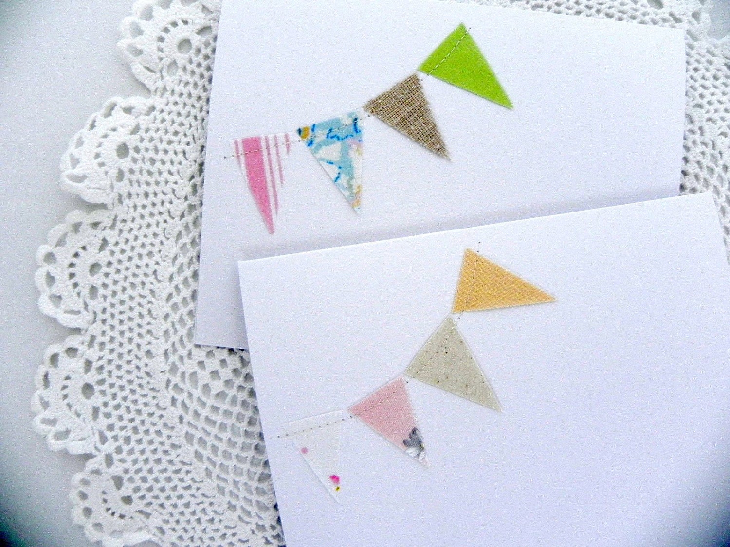 24 Vintage Fabric Flag Embellished Note Card Set Blank Wedding Thank You Invitation Cards