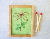 Miniature needlework, hand embroidered flower, framed in coffee-flavored hand dyed wood