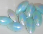 Vintage Glass Buttons Pastel Navette Self Shank Shabby Chic Pearl OLD Opalescent Doll Tiny 8mm Aqua Blue