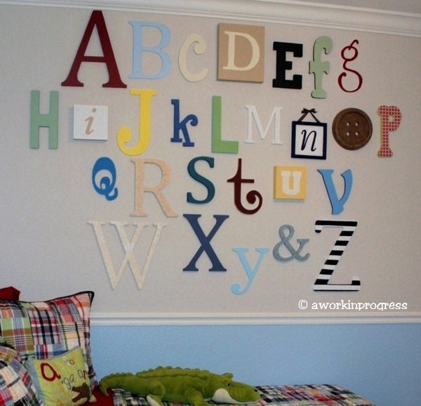 Alphabet Set -Wooden Letters -Alphabet Wall-ABC Wall- PAINTED- 16" to 8" letters various thicknesses