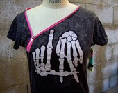 LA skeleton gang hands NEON zipper ACID wash tshirt top