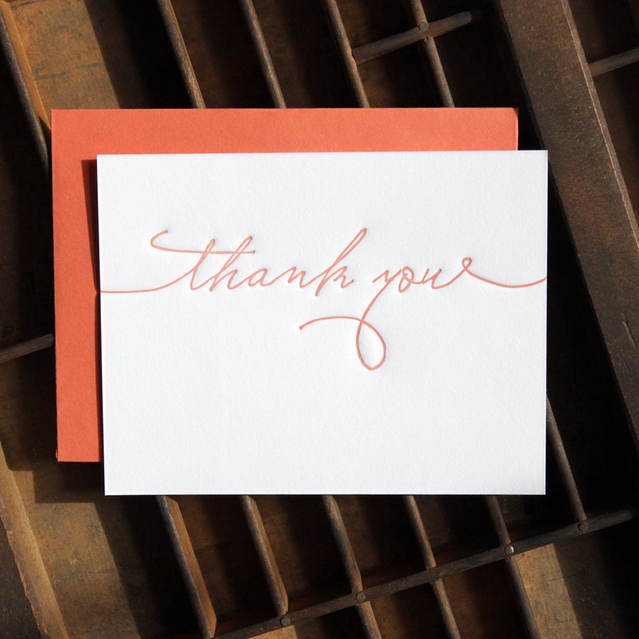 Letterpress Card - Individual Thank You Card (Papaya)