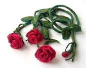 Necklace long felted flower  Roses red gift under 50