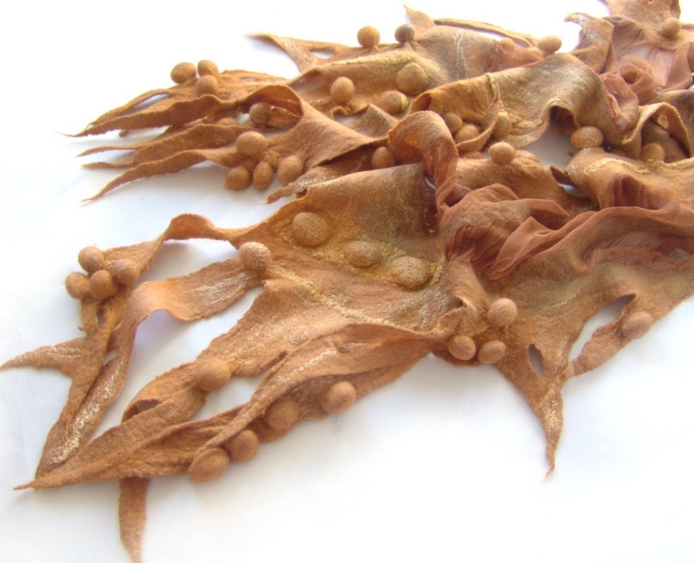 Nuno felted scarf Yellow Savanna shibori autumn fall