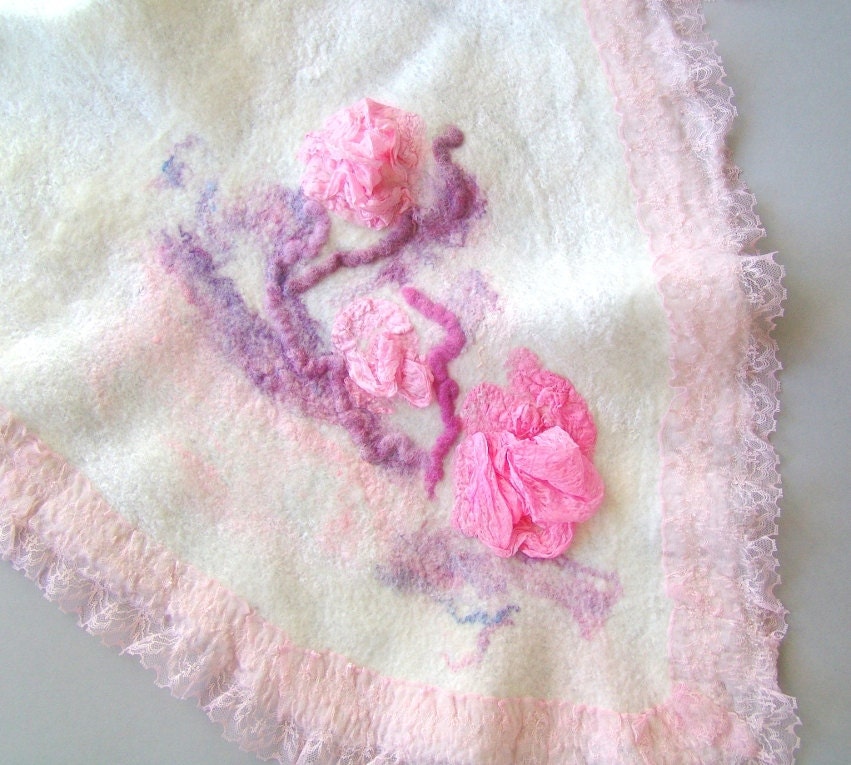 Nuno felted capelet wrap stole -Wedding Rose