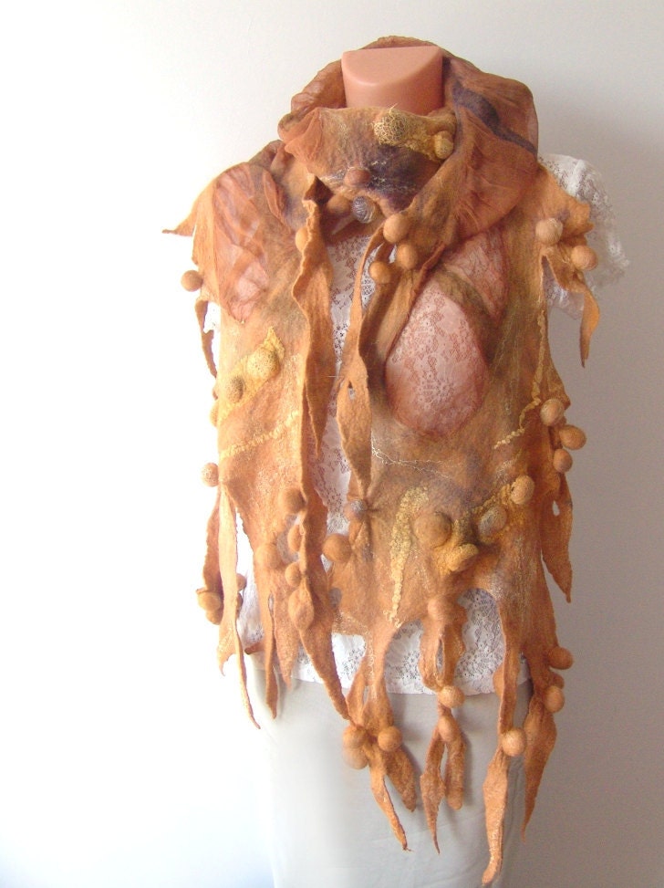 Nuno felted scarf Yellow Savanna shibori autumn fall