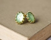 Mint Green Earrings - Shabby Chic Earrings, Post Earrings, Spring Vintage Style Earrings, Stud Earrings, Gold Earrings, Bridesmaid Gift