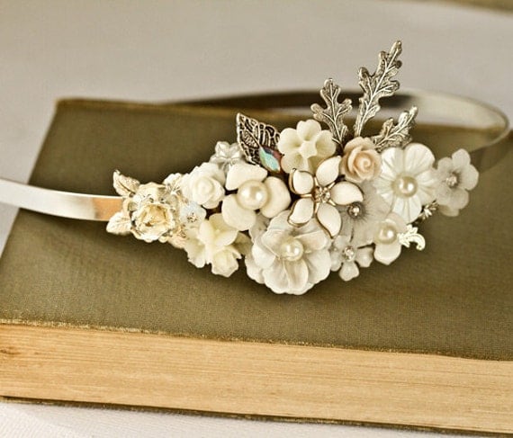 Bridal Headband - Bridal Hair Accessories, Vintage Headband, Shabby Chic Wedding Accessories, Silver Headband, Unique pearl, Something Old