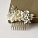 Silver Bridal Hair Comb - White Floral Hair Comb, Shabby Chic Head Piece, Wedding Hair Accessory, Vintage Collage Hair Comb