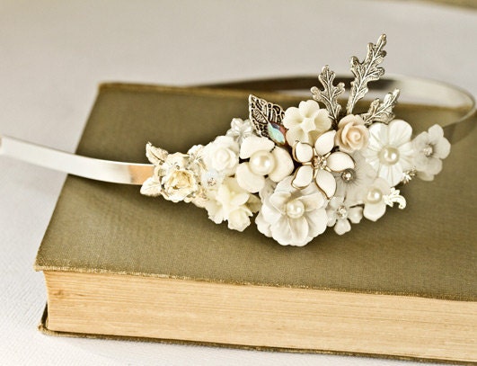 Bridal Headband - Bridal Hair Accessories, Vintage Headband, Shabby Chic Wedding Accessories, Silver Headband, Unique pearl, Something Old
